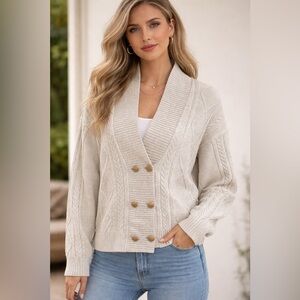 J. JILL || Cable Knit Cardigan Sweater - Neutral Oatmeal. Sz. MP